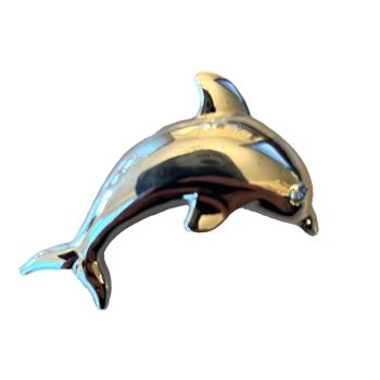 Nice quality silver plated dolphin brooch with a loght saphire coloured genuine crystal eye .

Sold as a pack of 3 .

Size approx 4.5 x 2.5 cm 