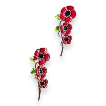 Ladies tripple flower Red enameled poppy brooch with genuine crystal stones .

Available in gold colour plating or rhodium colour plating .

Sold as a pack of 3 per colour or 4 assorted .

Approx size 2.2 cm x 7 cm