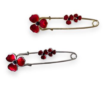Venetti Collection Enamelled Poppy design Kilt pin style  brooch with genuine crystal stone detail.

Available in Rhodium and Gold colour plating .

Sold as a pack of 3 per colour or 4 assorted .

Size approx 7.5 x 2 cm