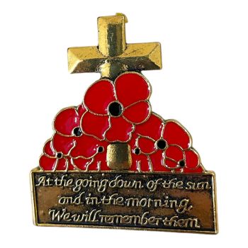 Memorial Cross With Poppies Brooch