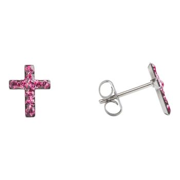 Studex stainless steel, sensitive October birthstone cross stud earrings with Rose crystal stones.
Sensitive range are hypo-allergenic and ideal for sensitive ears.
