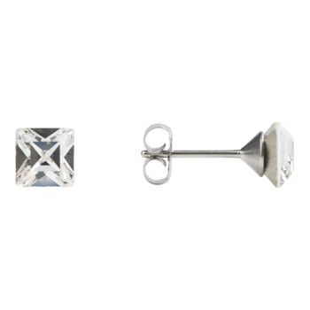 Studex Sensitive Stainless Steel 6x6mm Square Crystal Stud Earrings