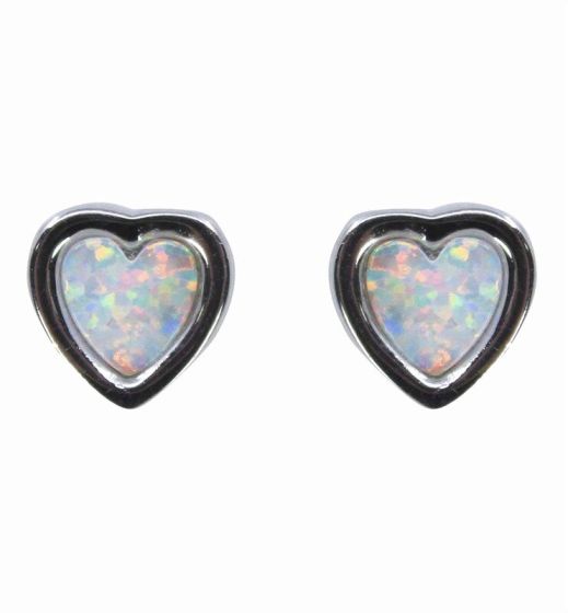 Silver White Opal Heart Stud Earrings (£4.80 each)