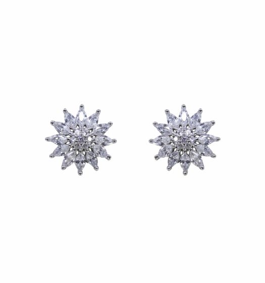 Rhodium plated sterling Silver stud earrings with Clear cubic zirconia stones.
