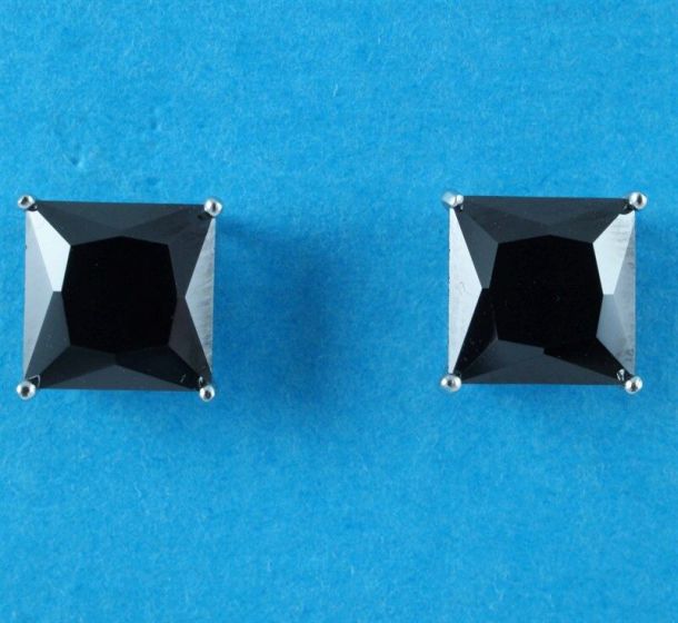 Silver Black CZ Square CZ Stud Earrings (£4.70 each)